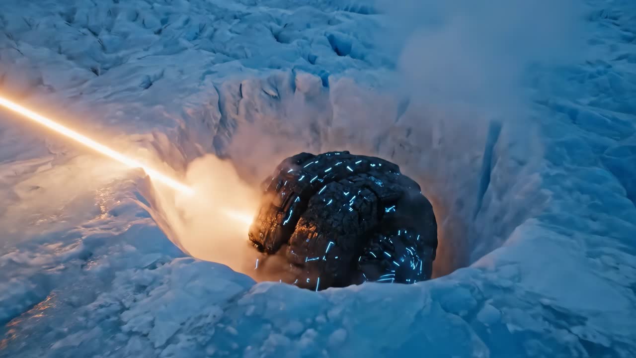 Laser beam hitting an object in the snow