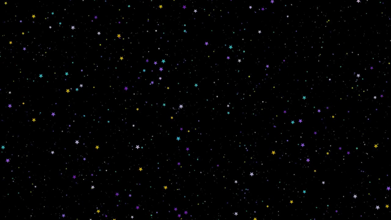 Animerede farverige stjerner svævende på sort baggrund