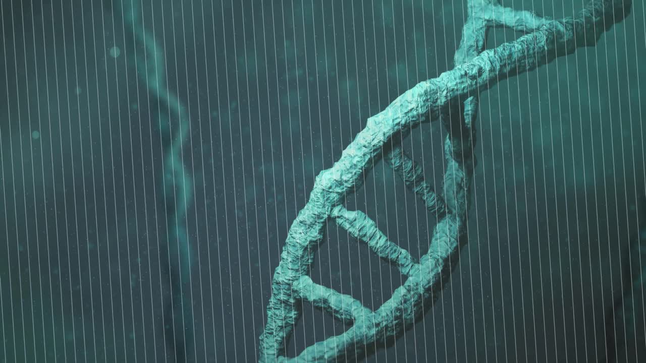 animación de la cadena de adn y manchas blancas sobre fondo negro