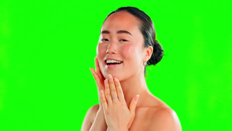 아름다움, 미소 및 초록색에 아시아 여성의 초상화