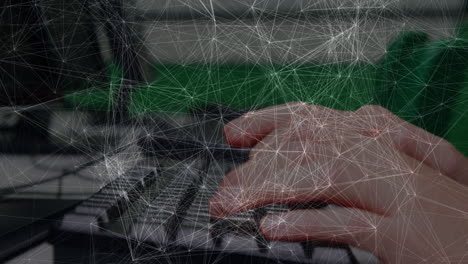 animación de la red de conexiones a través de un estudiante caucásico usando una computadora