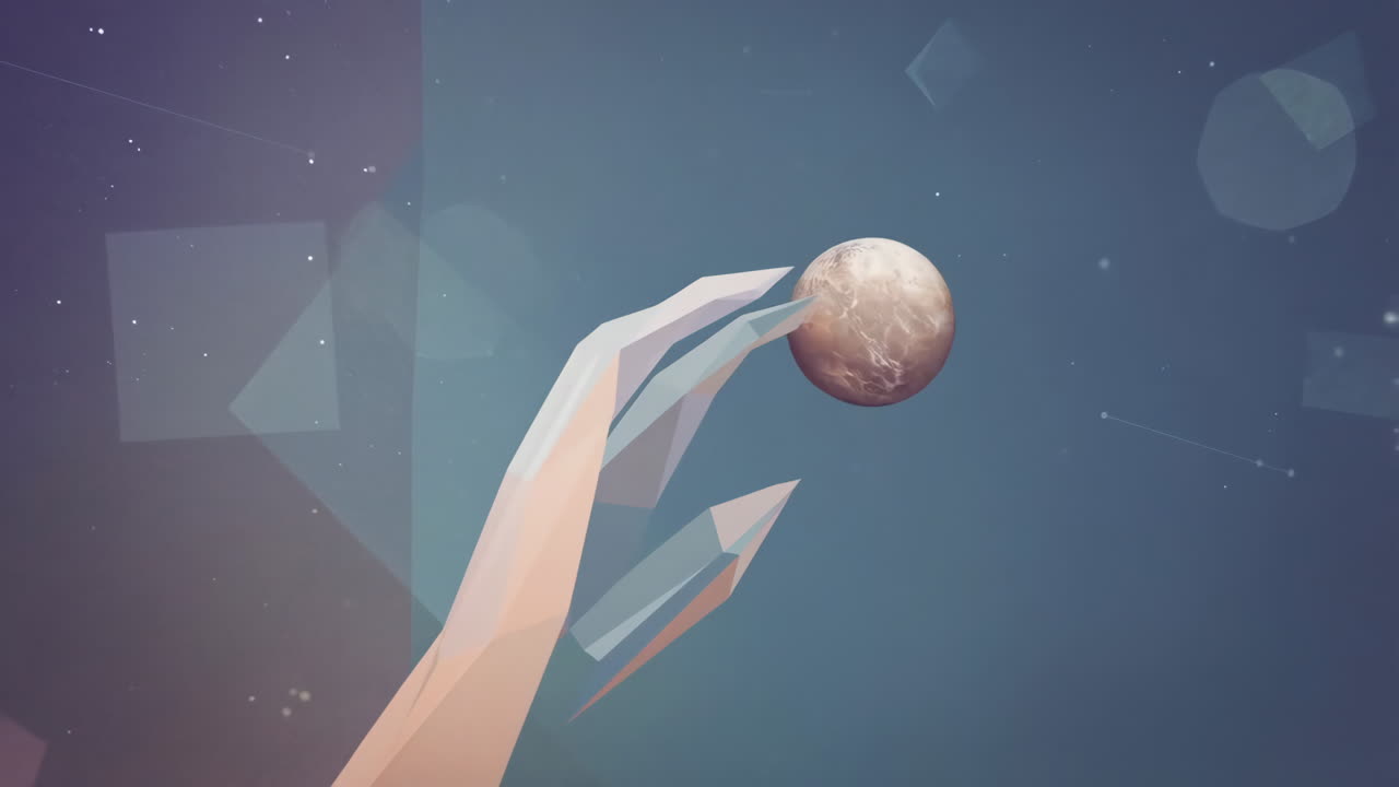 Abstract Geometric Hand and Planet in Space