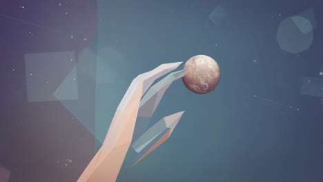 abstract geometric hand and planet in space