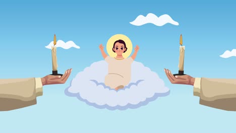 niño de jesús sagrado con animación de velas