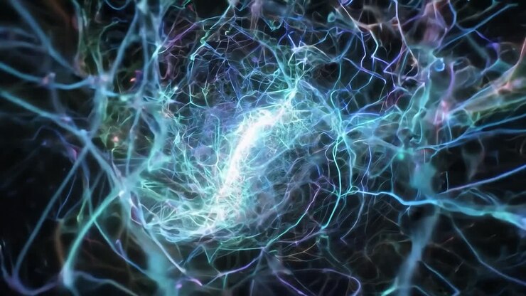Plasma flows through a network of interconnected nodes, creating a dynamic display of energy and light in vibrant colors