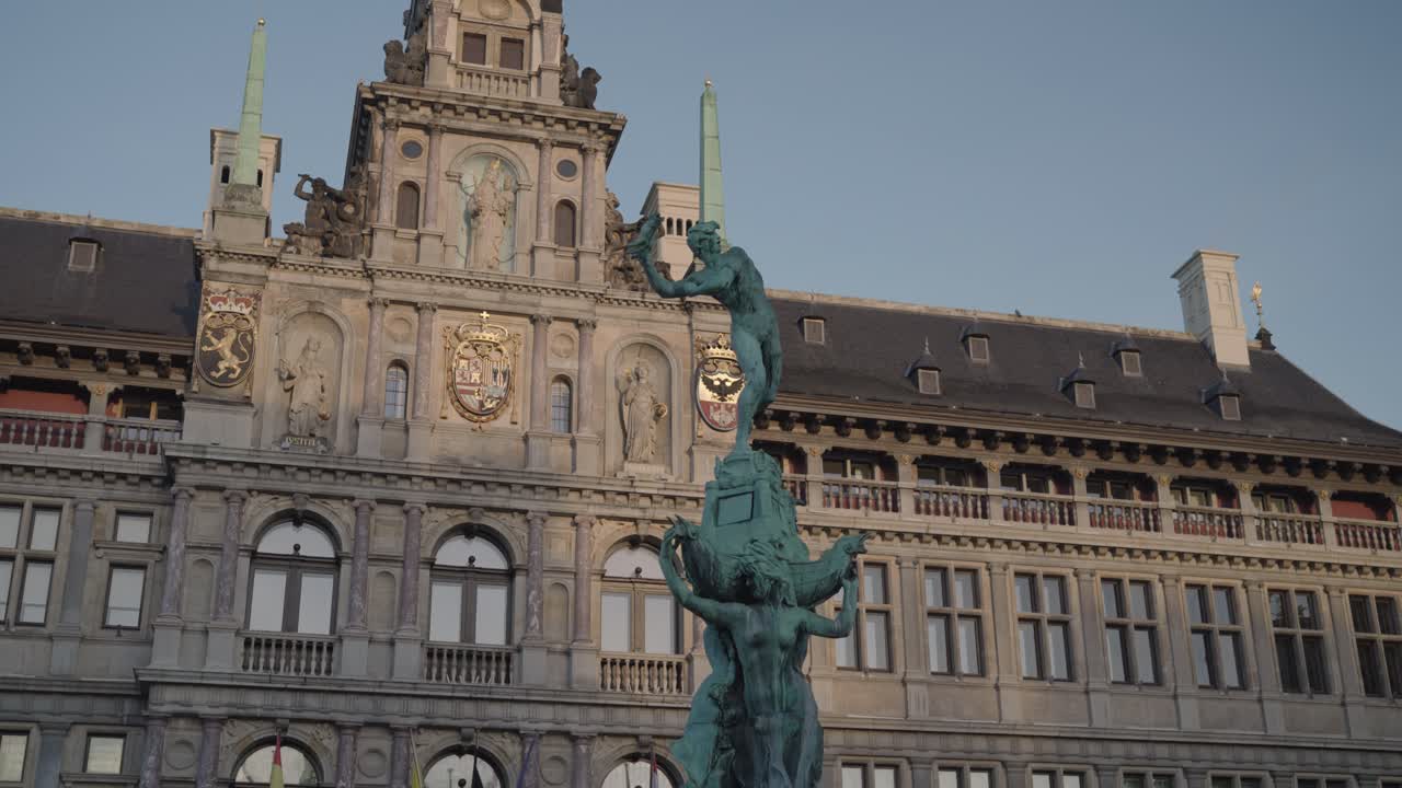 Statue and City Hall in Antwerp, Belgium