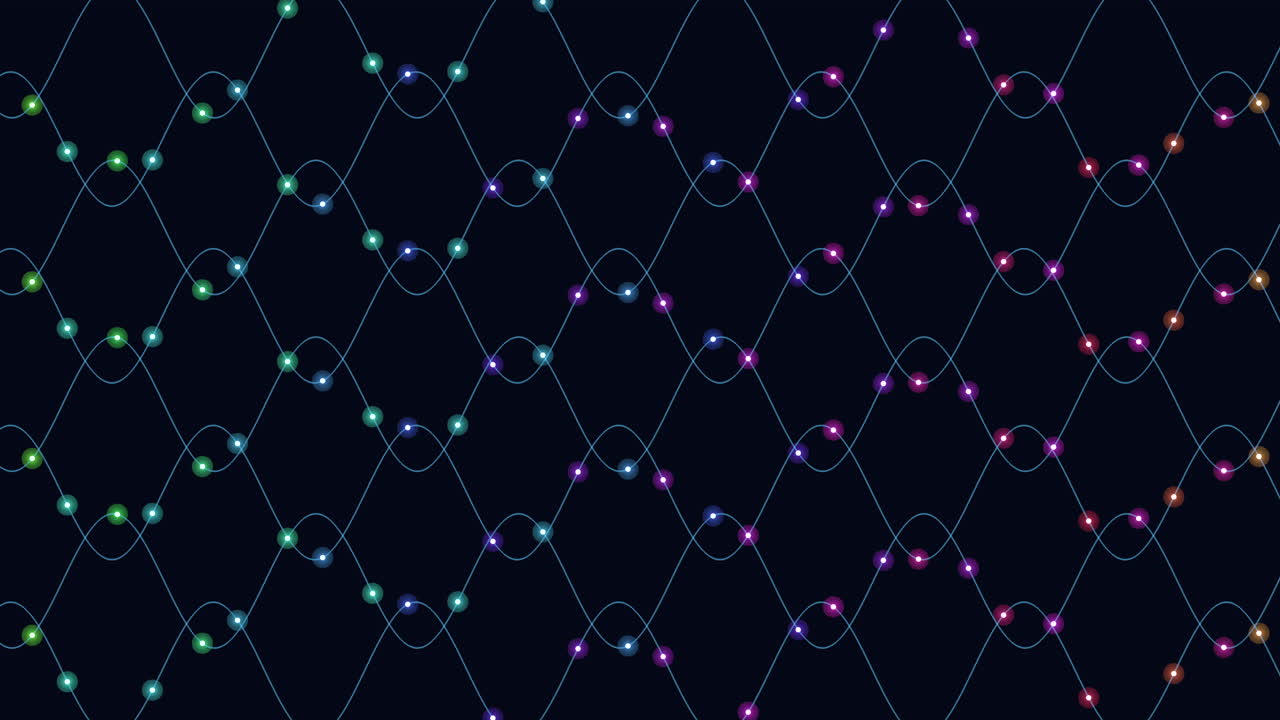 Waves pattern with neon dots on black gradient 2