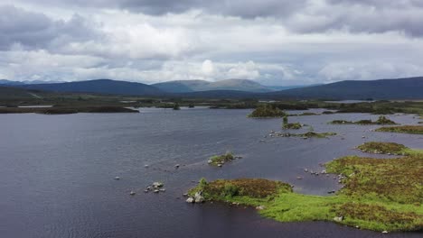 Wild-loch-on-Rannoch-Moor,-Glen-Coe,-Highlands,-Scotland,-aerial