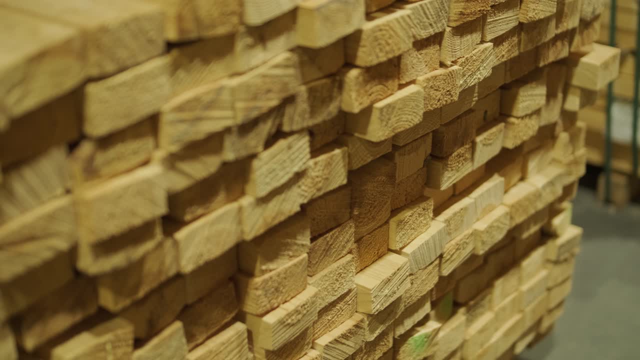 Close-up View of Stacked Wooden Planks