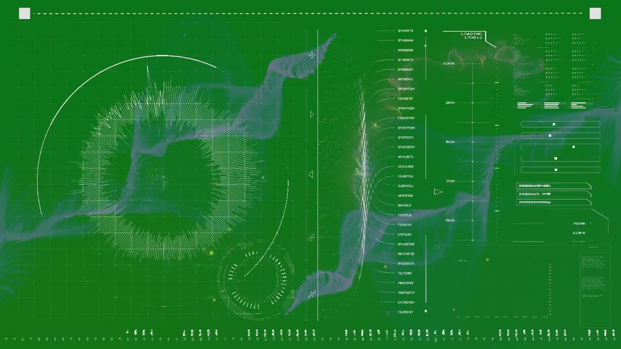 초록색 배경에 데이터 처리를 통해 모양의 애니메이션