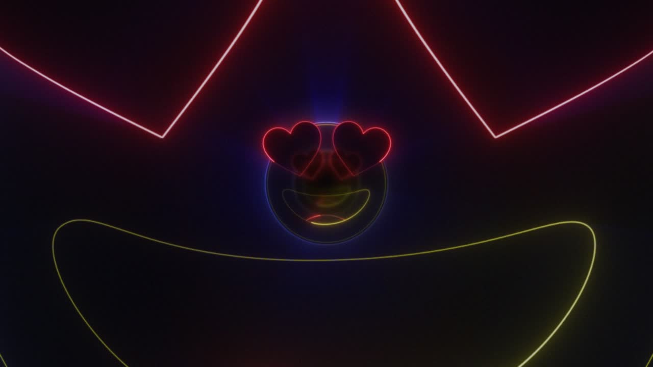 미소와 심장 눈 에모지 네온 배경, 애니메이션, 루프
