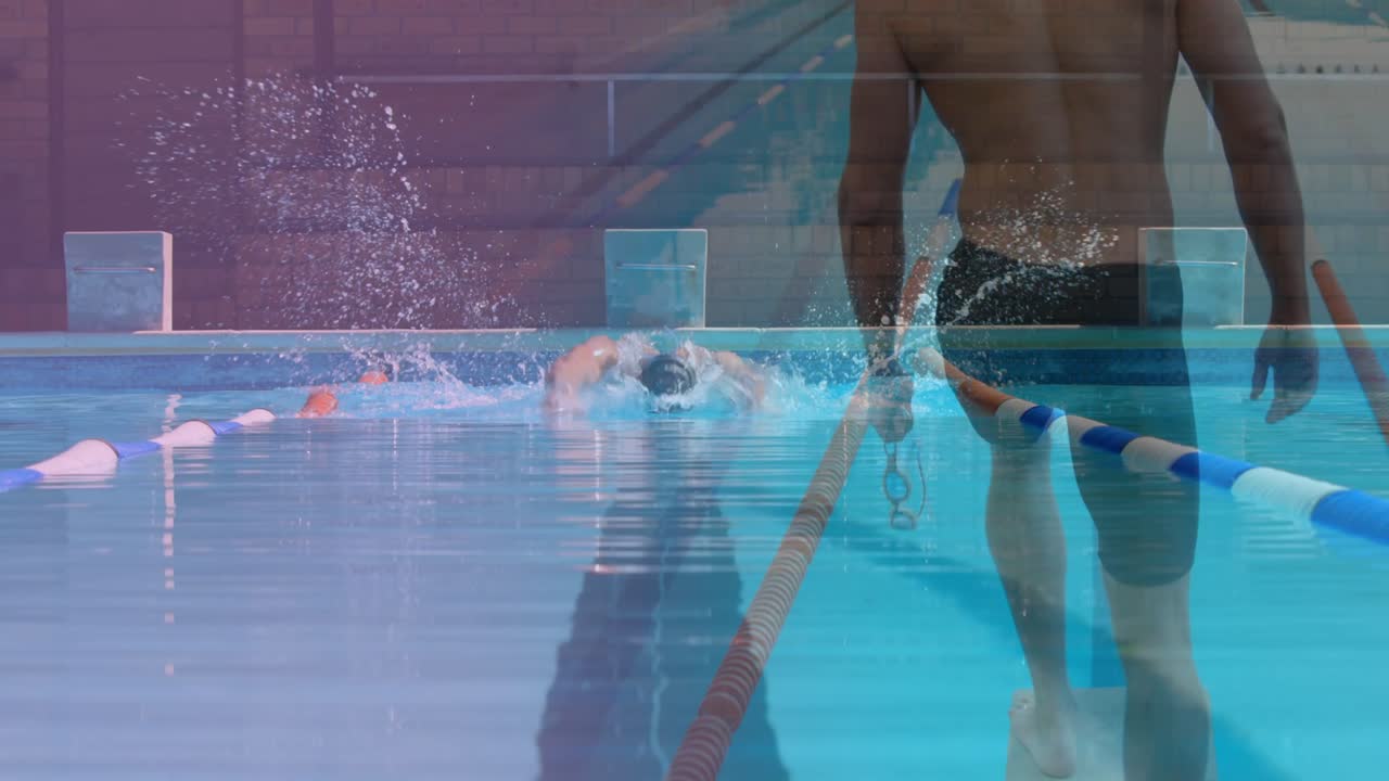 수영장에서 수영하는 백인 남자의 애니메이션