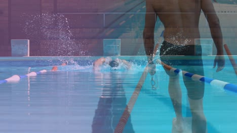 animación de un hombre caucásico nadando en la piscina