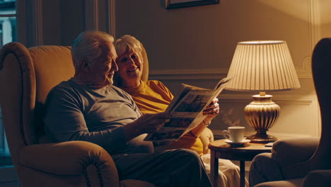 elderly couple relaxing at home