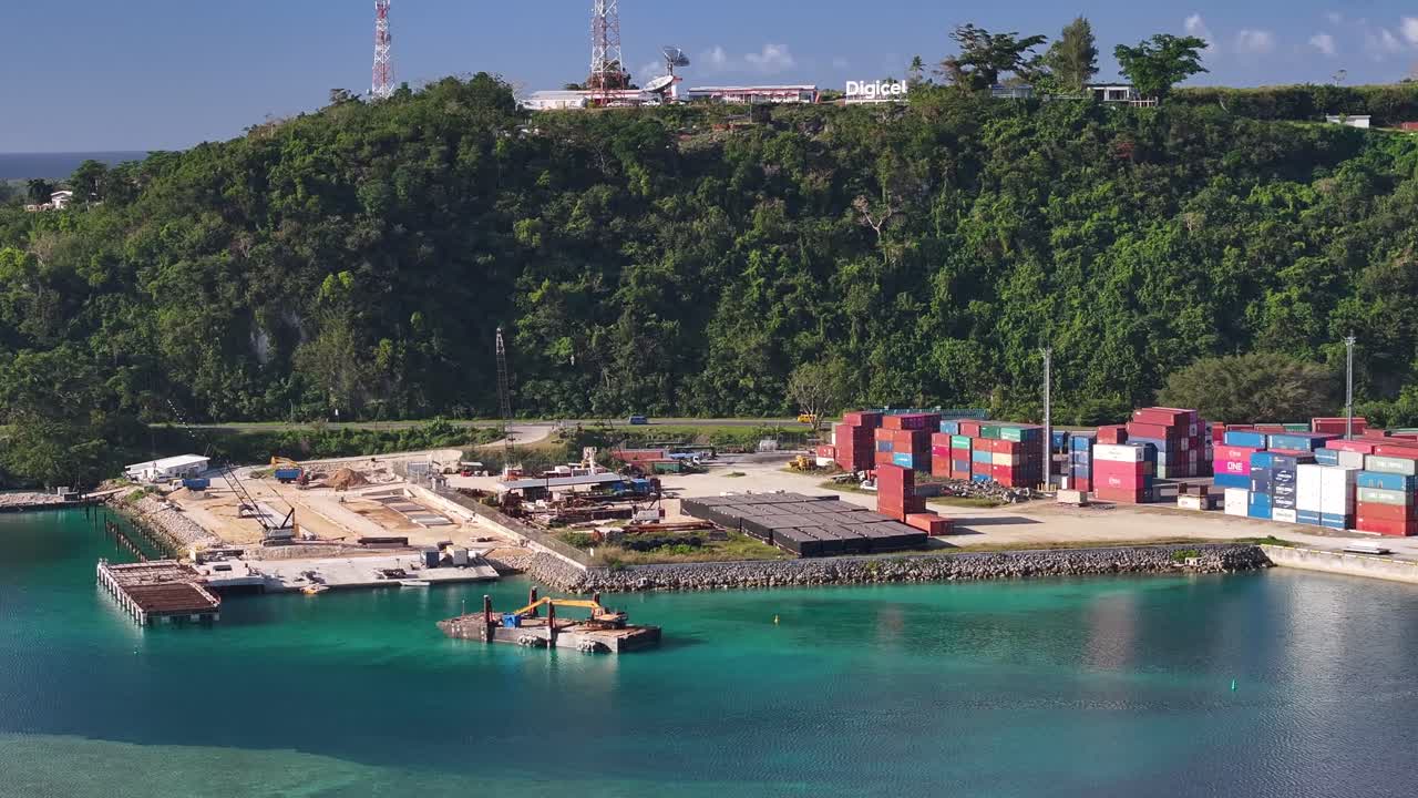 Aerial View of a Port Construction Site on a Tropical Island