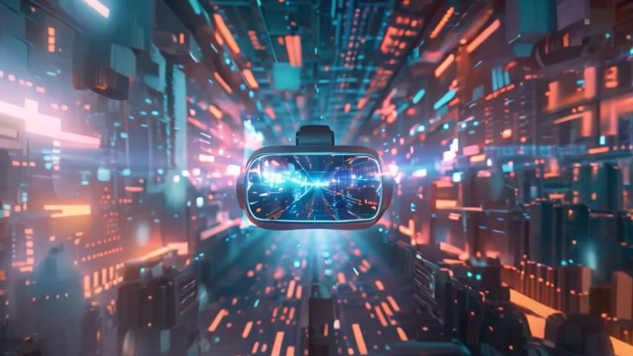Virtual Reality Headset in a Futuristic Digital Metaverse