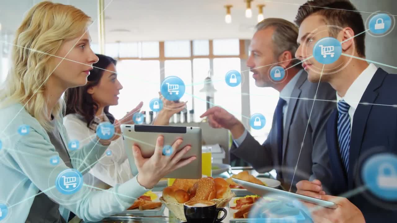 animación de la red de conexiones sobre los empresarios caucásicos en la oficina