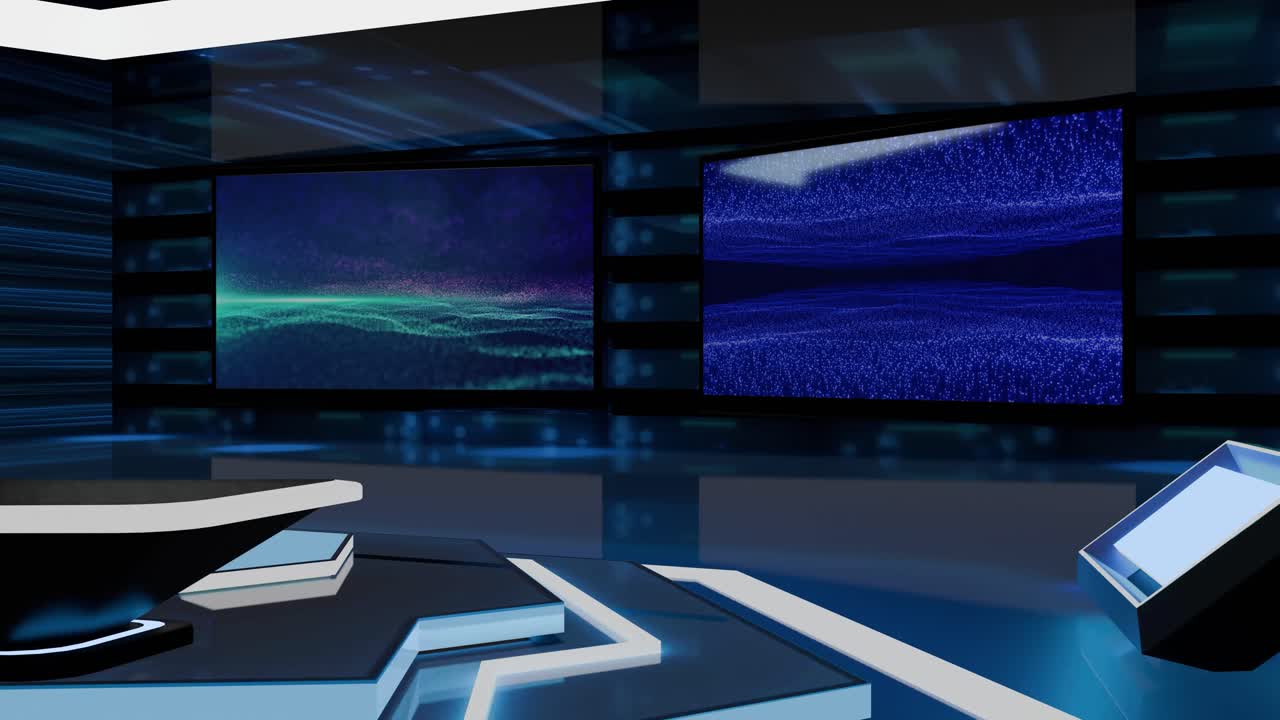 Futuristic Virtual Studio Set with Animated Digital Screens