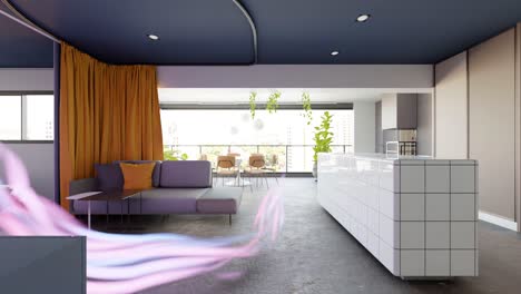 renderización 3d de un apartamento interior moderno con visualización animada del flujo de luz