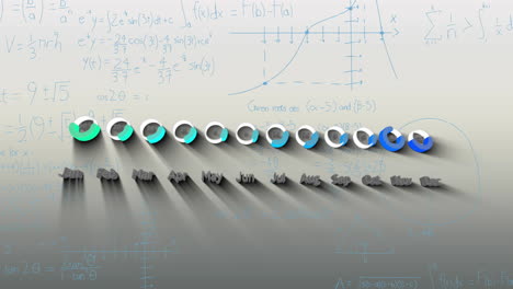 animación del procesamiento de datos sobre ecuaciones matemáticas en fondo blanco