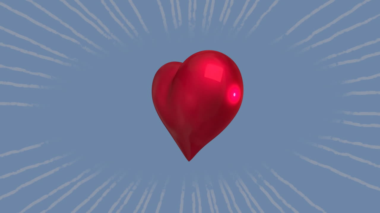 파란색 배경 위에 회전하는 심장의 애니메이션