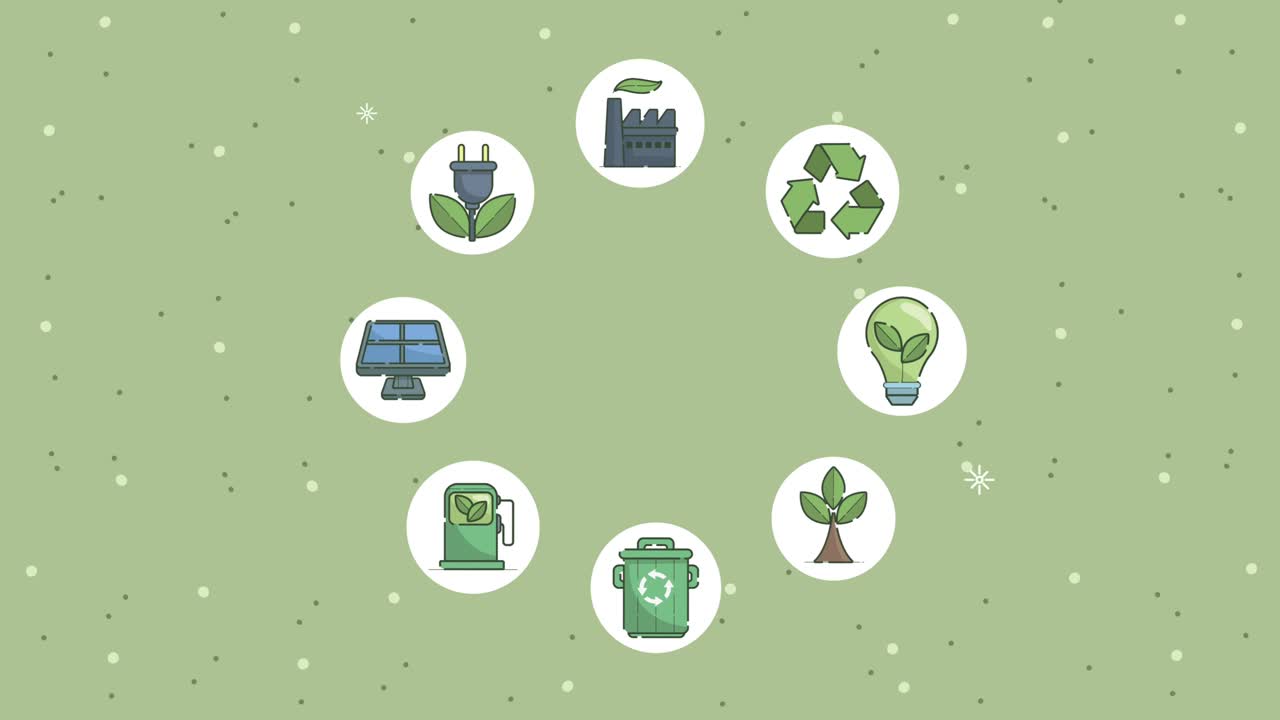 animación ecológica con iconos establecidos alrededor