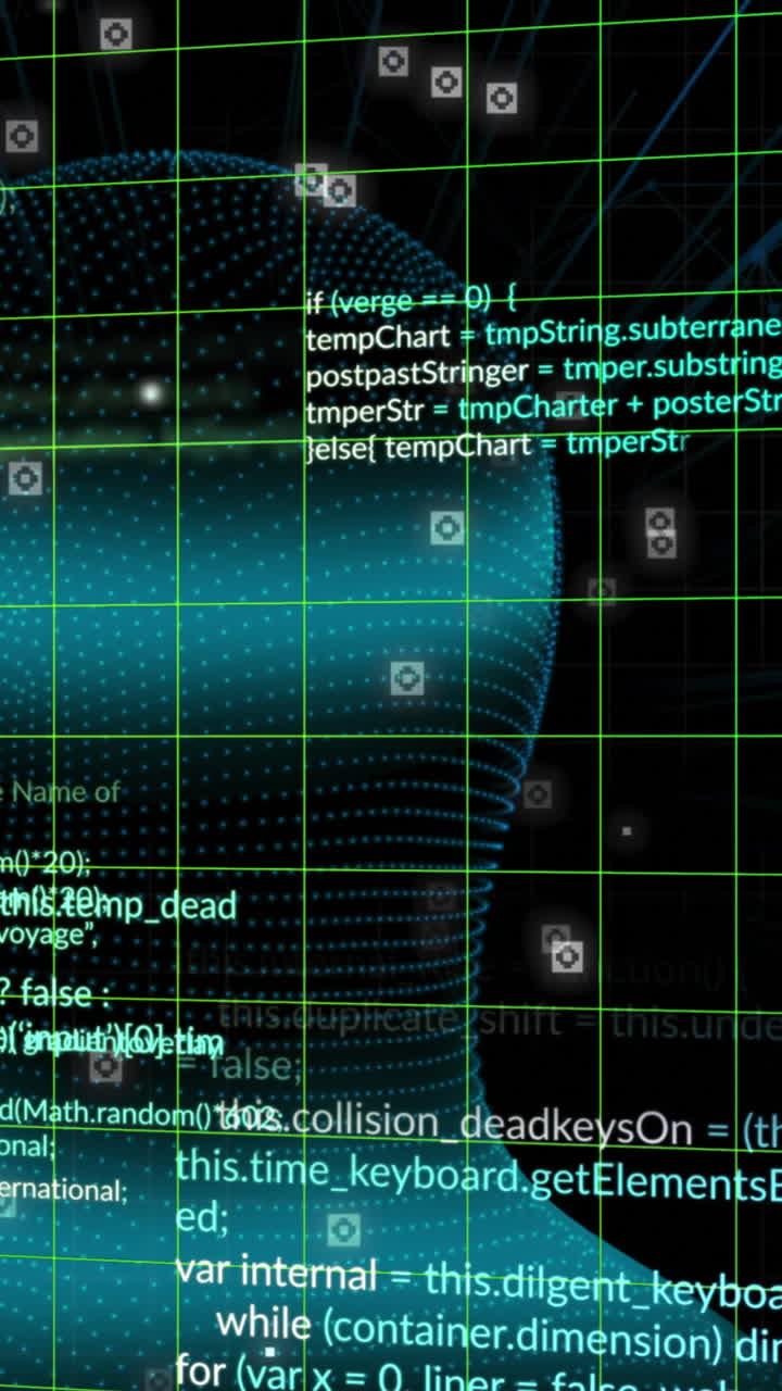 animación de la cabeza digital y procesamiento de datos sobre fondo negro