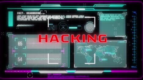 animation of cyber attack warning and data processing on interface