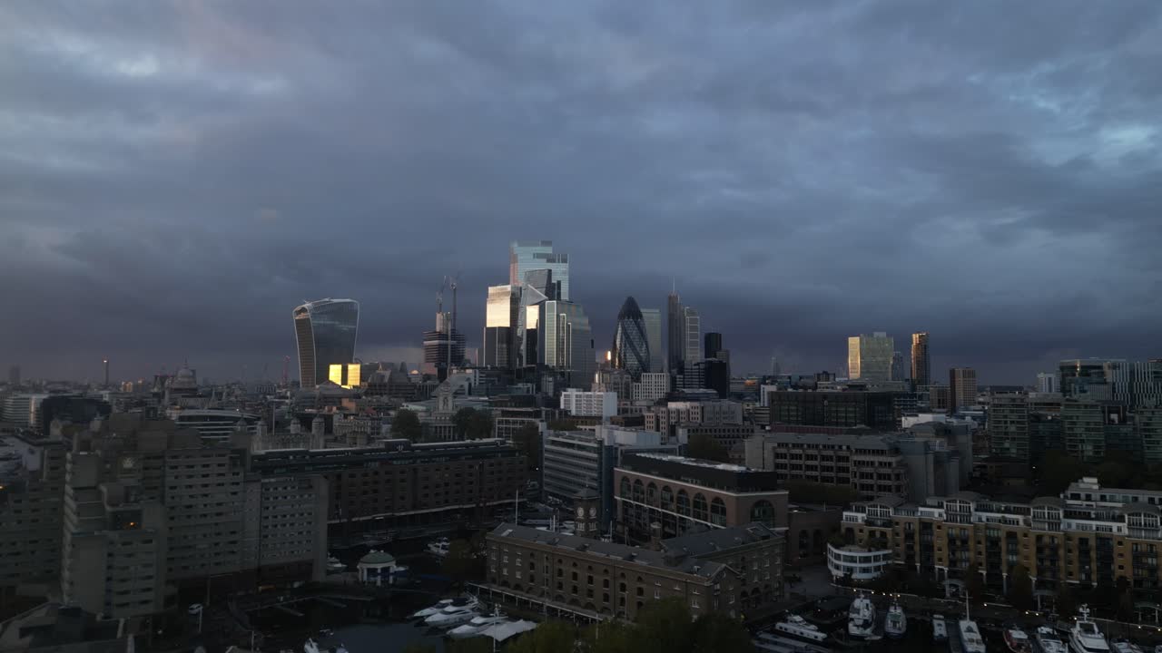 Dynamic footage of the City of London, capturing its blend of historic landmarks and modern architecture. This urban environment reflects London's role as a global business and cultural powerhouse