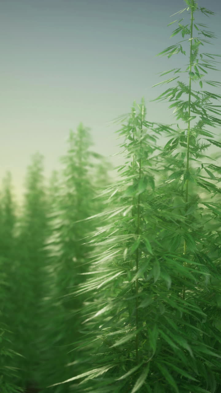 Green field of tall plants under a soft light during early morning hours