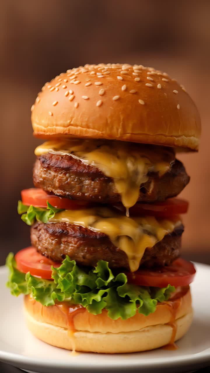 Hamburger Succoso Primo Piano Sfondo Bokeh 4K