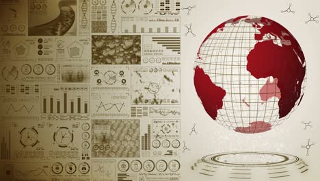 pandemia de infección. tierra global con puntos rojos de infección. holograma médico elementos de datos digitales gráfico. control infeccioso. vírus de curación. animación en bucle.