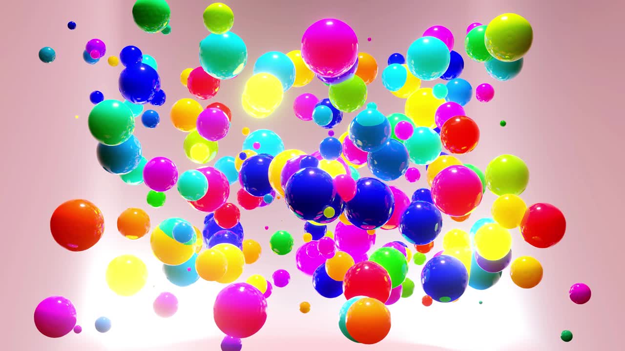 composición abstracta de bolas de colores en el aire, que se iluminan al azar y se reflejan entre sí. esferas multicolores en el aire como simple fondo de luz geométrica con efectos de luz en la habitación de luz