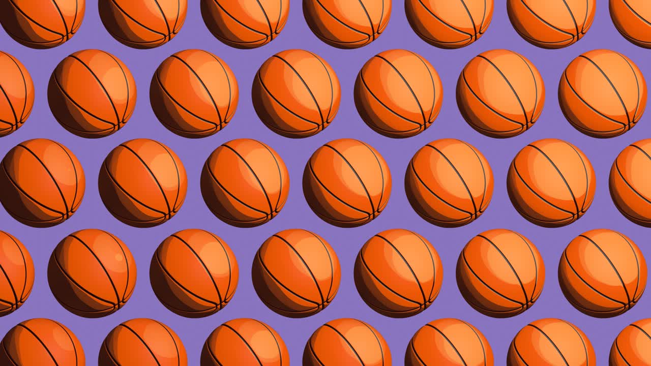 bolas de baloncesto estilizadas en varios colores pop de fondo.