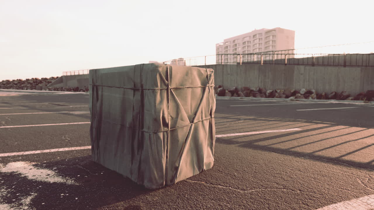 упаковочная коробка обернута на пустой парковке