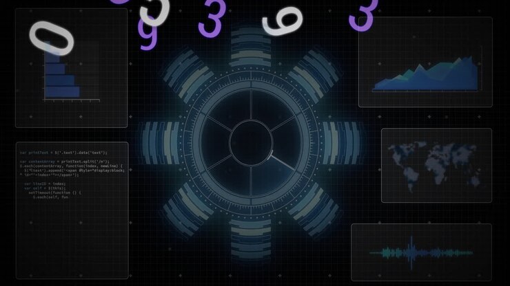 Animation of diagrams and data processing over scope scanning and numbers floating