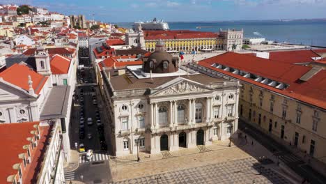 aerial view of lisbon city hall in the city square in santa maria maior, lisbon. - descend approach shot