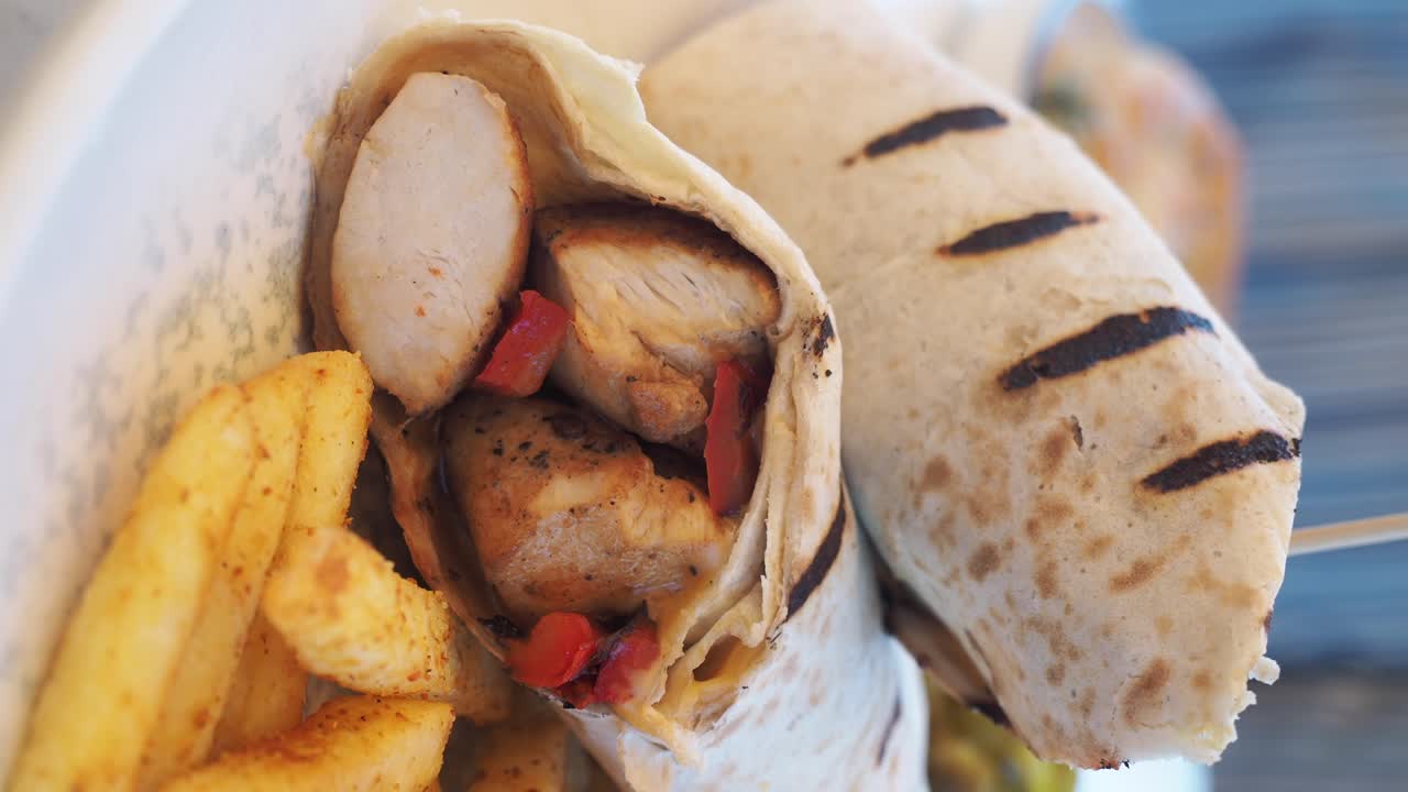 Hähnchen-Wrap mit Pommes
