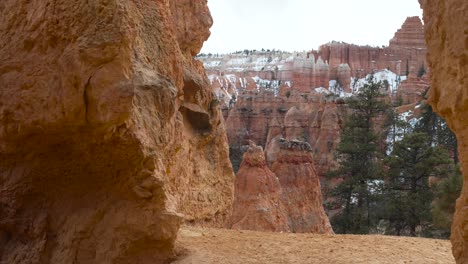 hoodoos of bryce canyon national park in april with snow in utah, usa