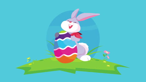 happy easter card with cute rabbit ang egg in camp