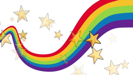 animación de estrellas sobre arco iris sobre fondo blanco.