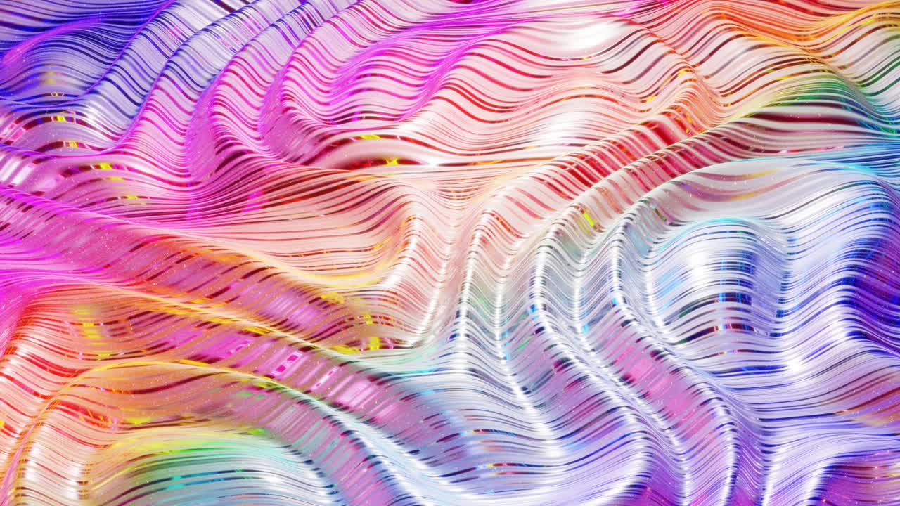 은 추상적인 배경, 크리스마스 장난감의 표면과 같은 아름다운 iridescent 파동 표면, 그라디언트 색상 및 흐름 파동, 무지개 반이고 매트 액체, 부드러운 부드러운 애니메이션.