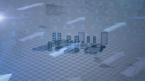animación de texto 6g, giro del procesador de computadora, flechas y codificación binaria