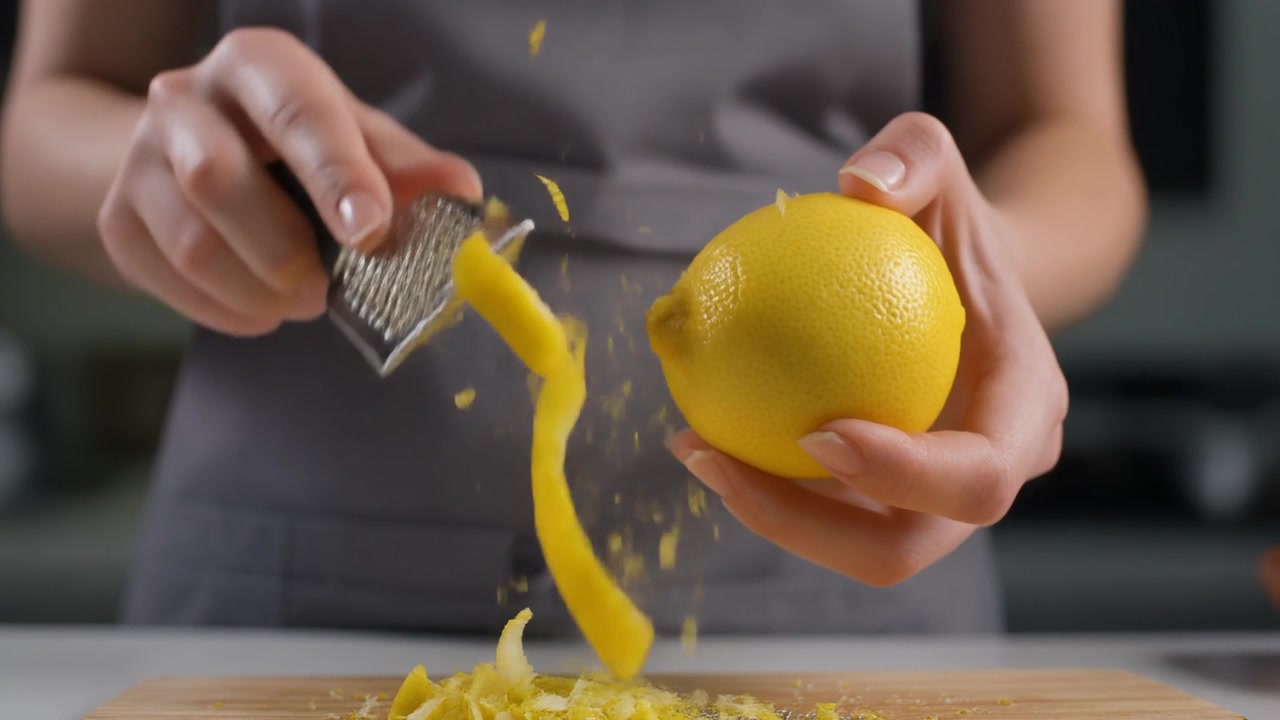 Chef rallando la cáscara de un limón fresco con un rallador