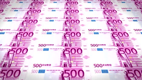 sheet of five hundred euros banknotes passing on screen, loop