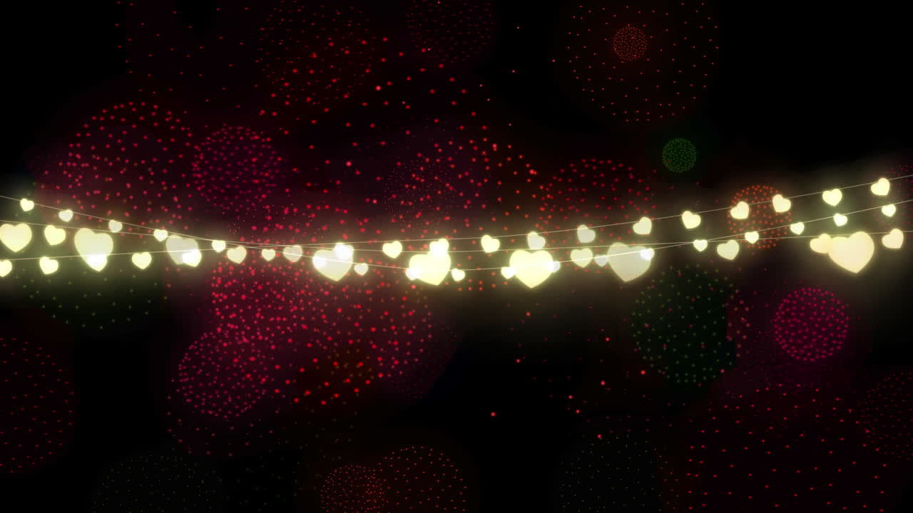 animación de luces de hadas sobre formas y fuegos artificiales en fondo negro