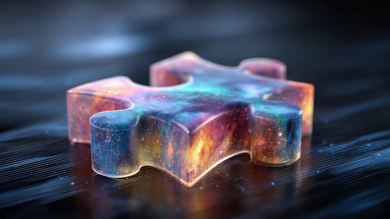 A Captivating Puzzle Piece Glowing in a Cosmic Universe, Reflecting Diverse Colors and Patterns While Set Against a Mystical Background of Starlit Space