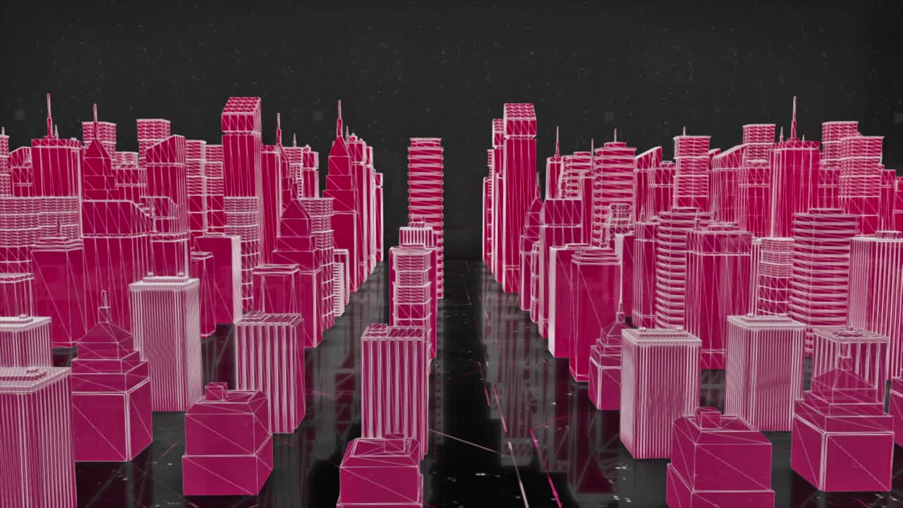 와이어프레임 시티스케이프 인 마젠타