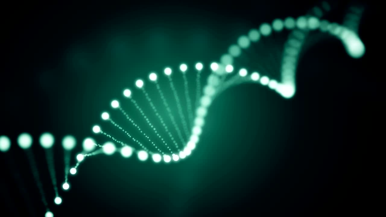 animación sin costuras de una molécula de adn giratoria y brillante sobre un fondo verde