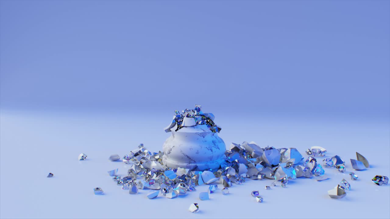 концепция игры. белый мраморный шахматный епископ рушится на алмазные частицы. 3d-анимация бесшовной петли.